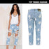 Loose Straight Pants Ninth Pants Mid Waist Women's Ripped Jeans